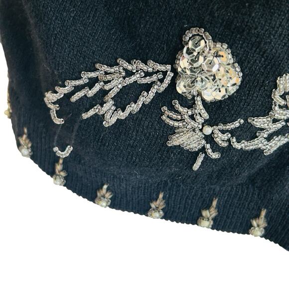 Vintage I Did It Matthew H Beaded Cardigan Medium Black Wool Angora Whimsigoth - Picture 11 of 13